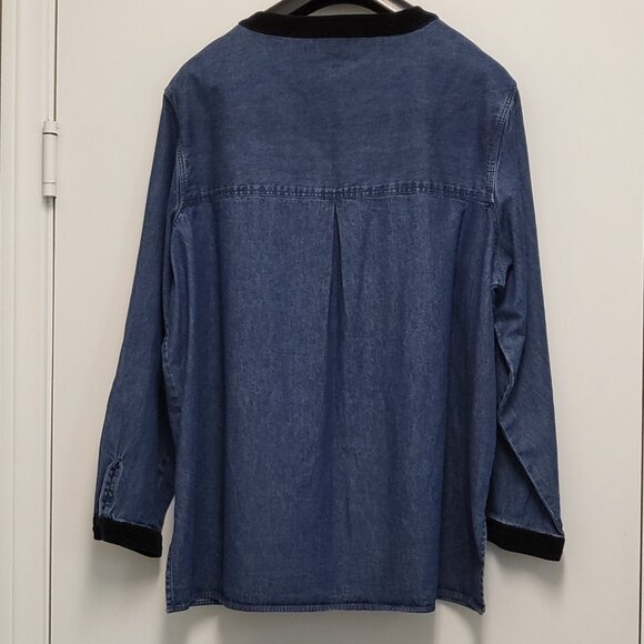 Vintage Westbound Denim Shirt Womens 1X Plus Button Up Long Sleeve Velour Accent - Picture 10 of 16